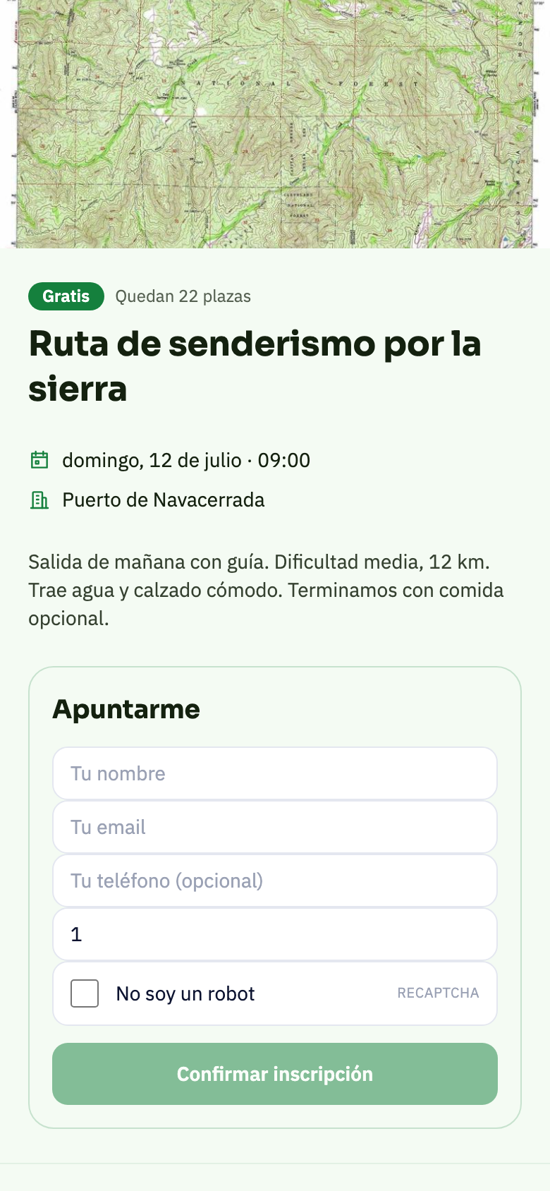 Página pública de evento