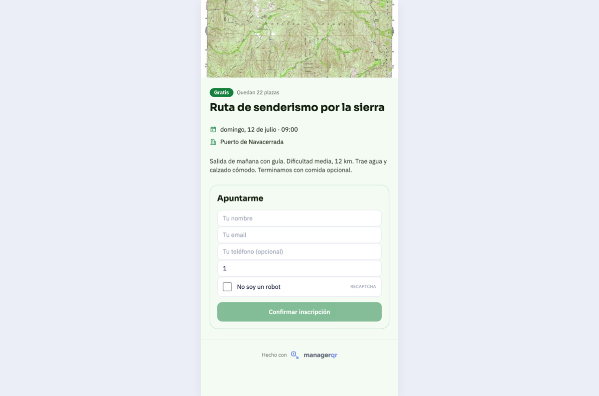 Página pública de evento