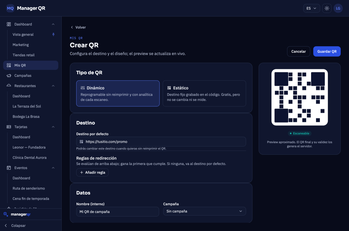 Panel desde el que publicas y actualizas